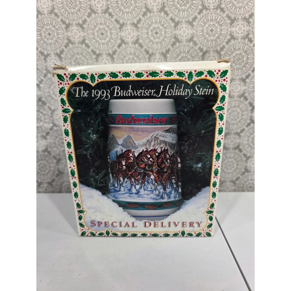 1993 Budweiser Holiday‎ Stein Special Delivery Nora Koerber Collectible Mug Cup